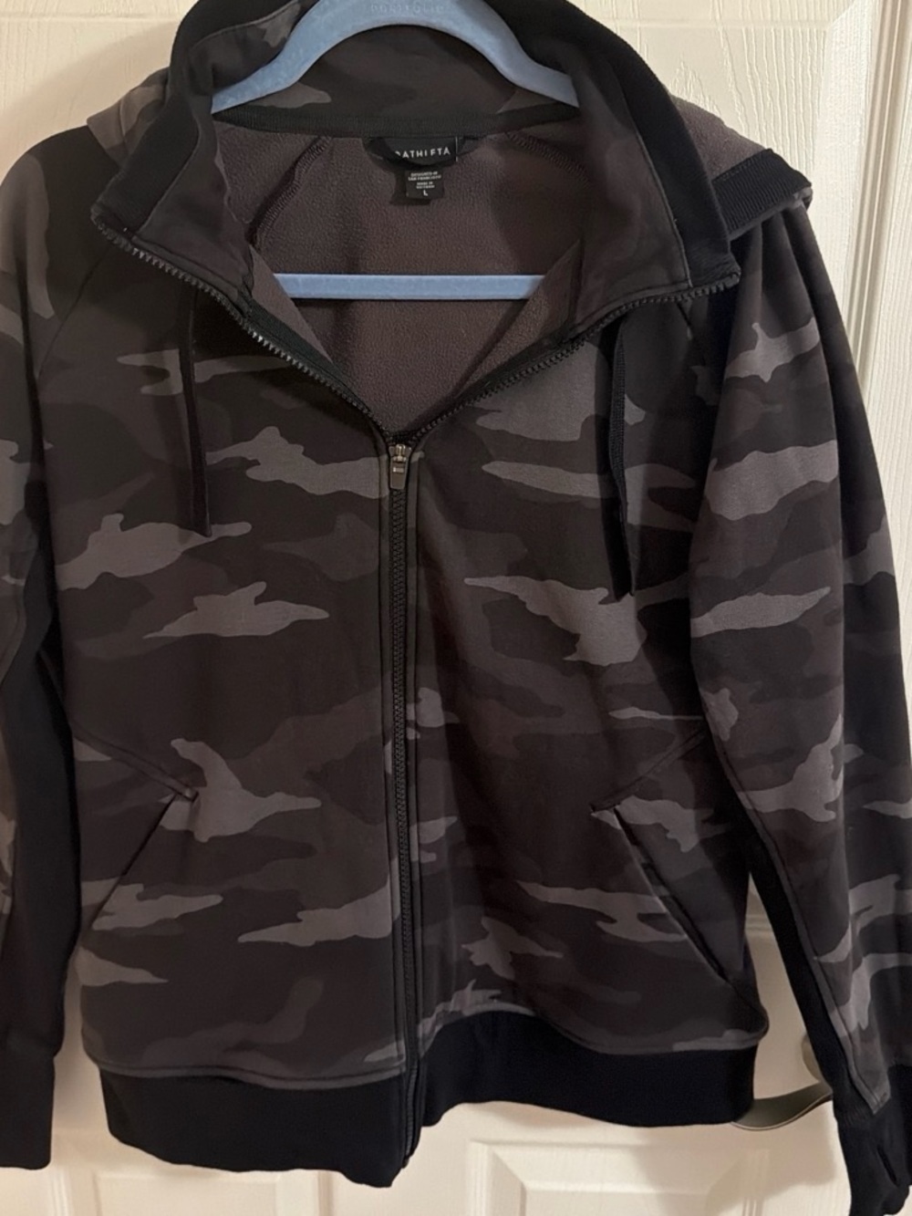 Athleta Men’s Black and Gray Camo Full-Zip Hoodie